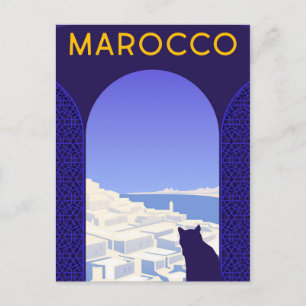 *~* Marocco Morocco Postcard Cat Window Ledge Blue