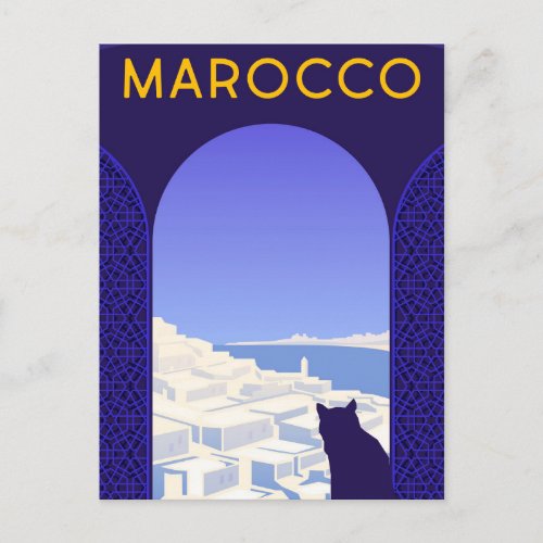  Marocco Morocco Postcard Cat Window Ledge Blue