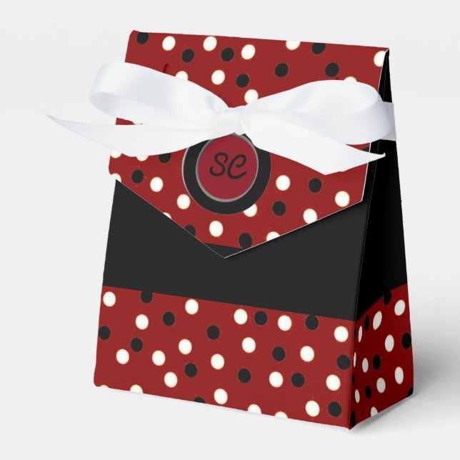 Maron Black & White Poka Dot Tent Favor Box (Front Side)