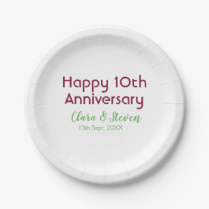 MARON GREEN PASTEL happy 10th anniversary wedding Paper Plates