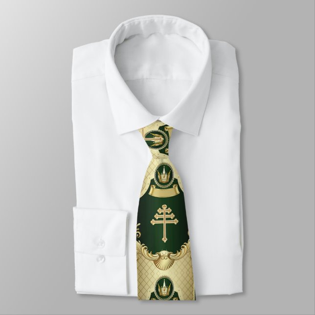 Maronite Church Cross and Lebanon Cedar Neck Tie (Tied)