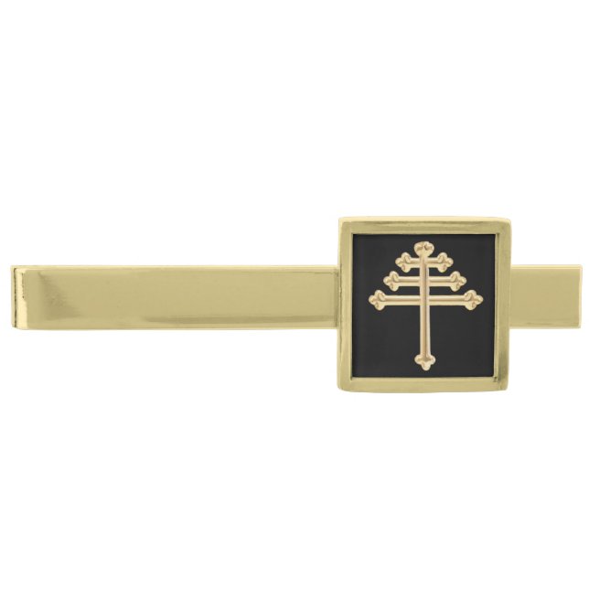 Maronite Church Cross  Gold Finish Tie Bar (Front)