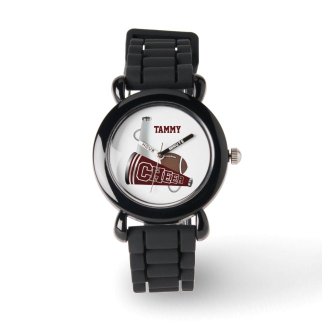 Maroo & White Cheerleader's Megaphone Custom Watch (Front)