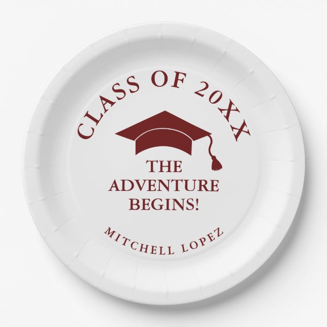 Maroon Adventure Begins Graduation Paper Plates (Front)