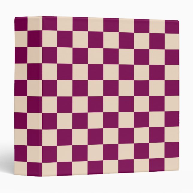 Maroon and beige checkerboard pattern 3 ring binder (Front/Spine)