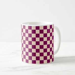 Maroon and beige checkerboard pattern coffee mug