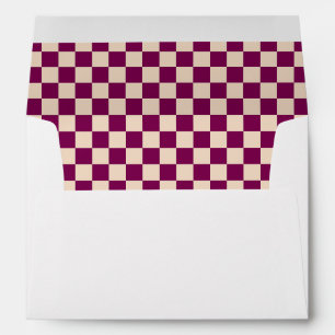 Maroon and beige checkerboard pattern envelope