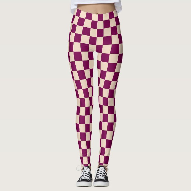 Maroon and beige checkerboard pattern leggings (Front)