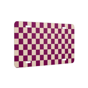 Maroon and beige checkerboard pattern license plate