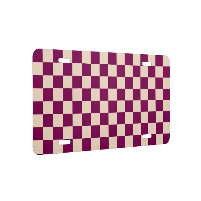 Maroon and beige checkerboard pattern license plate (Right)