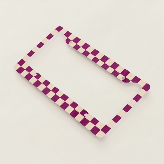 Maroon and beige checkerboard pattern license plate frame (3/4)