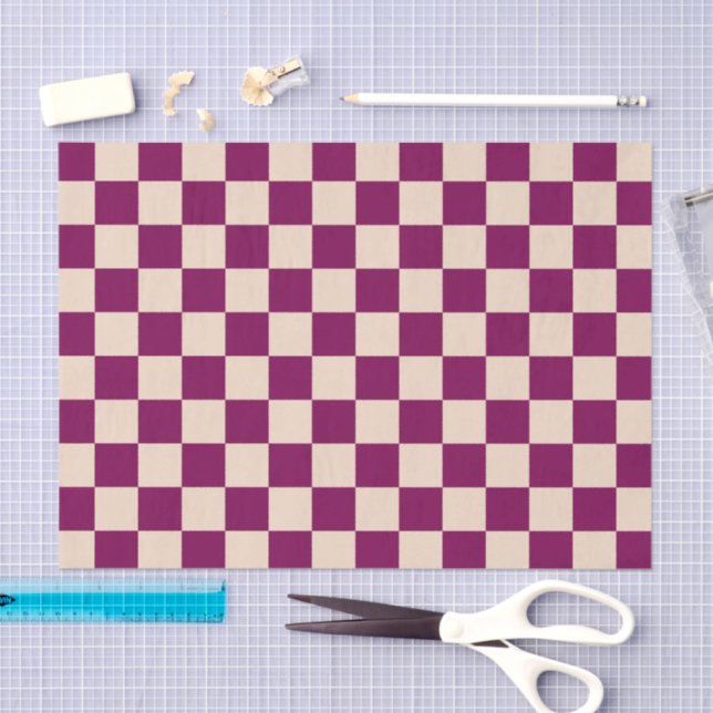 Maroon and beige checkerboard pattern tissue paper (Craft)