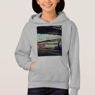 Maroon and beige train hoodie