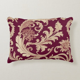 Maroon and Beige Vintage Pattern Accent Pillow