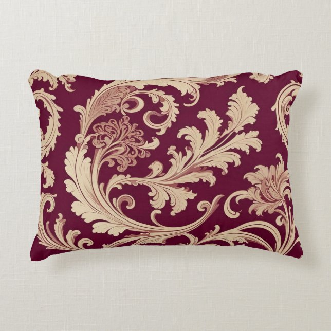 Maroon and Beige Vintage Pattern  Accent Pillow (Front)