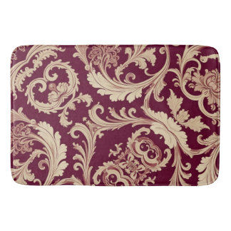 Maroon and Beige Vintage Pattern  Bath Mat