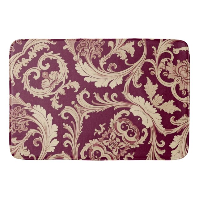 Maroon and Beige Vintage Pattern  Bath Mat (Front)
