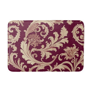 Maroon and Beige Vintage Pattern Bath Mat
