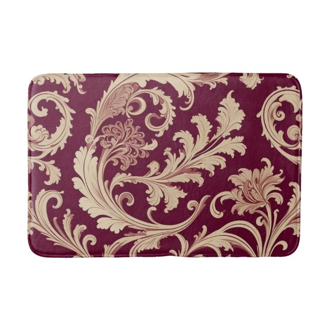 Maroon and Beige Vintage Pattern  Bath Mat (Front)