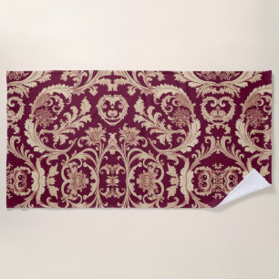 Maroon and Beige Vintage Pattern Beach Towel