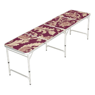 Maroon and Beige Vintage Pattern Beer Pong Table