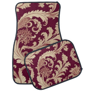 Maroon and Beige Vintage Pattern Car Floor Mat