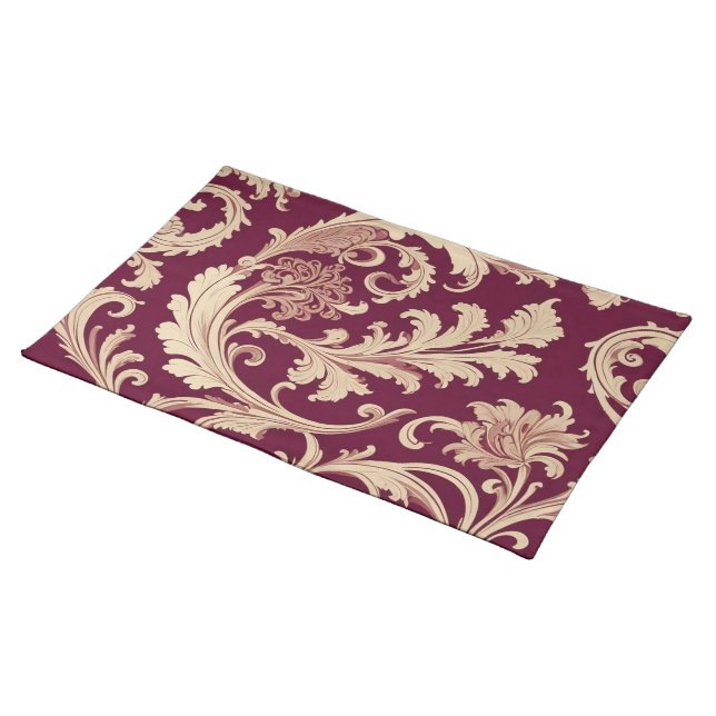 Maroon and Beige Vintage Pattern  Cloth Placemat (On Table)