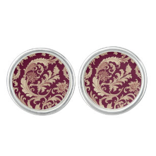 Maroon and Beige Vintage Pattern Cufflinks