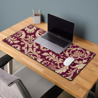 Maroon and Beige Vintage Pattern  Desk Mat
