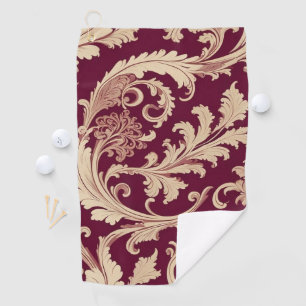 Maroon and Beige Vintage Pattern  Golf Towel