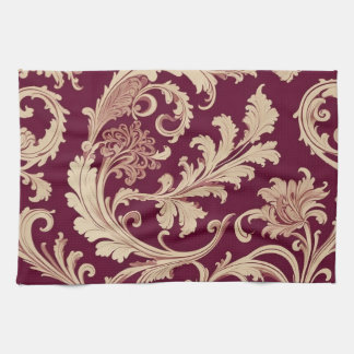 Maroon and Beige Vintage Pattern  Kitchen Towel
