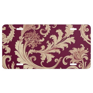 Maroon and Beige Vintage Pattern  License Plate