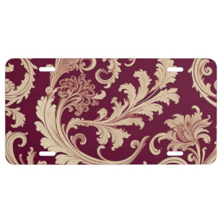 Maroon and Beige Vintage Pattern  License Plate
