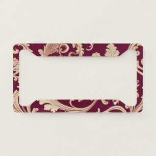 Maroon and Beige Vintage Pattern  License Plate Frame