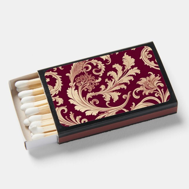 Maroon and Beige Vintage Pattern  Matchboxes (Front Open)