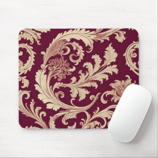 Maroon and Beige Vintage Pattern Mouse Pad