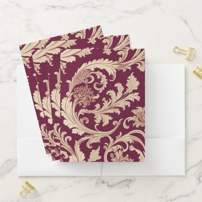 Maroon and Beige Vintage Pattern  Pocket Folder (In Situ)