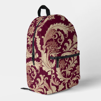 Maroon and Beige Vintage Pattern  Printed Backpack