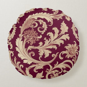 Maroon and Beige Vintage Pattern Round Pillow