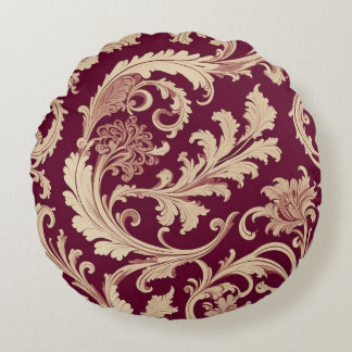 Maroon and Beige Vintage Pattern Round Pillow
