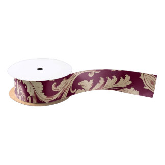 Maroon and Beige Vintage Pattern  Satin Ribbon