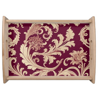 Maroon and Beige Vintage Pattern  Serving Tray