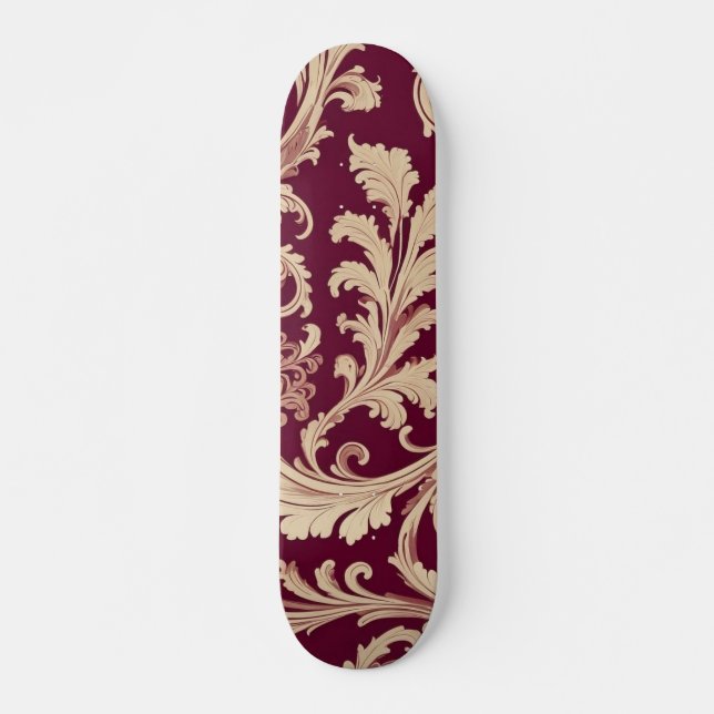 Maroon and Beige Vintage Pattern  Skateboard (Front)