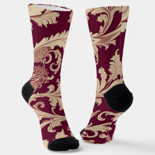 Maroon and Beige Vintage Pattern Socks
