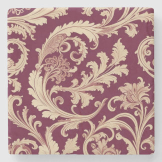 Maroon and Beige Vintage Pattern  Stone Coaster