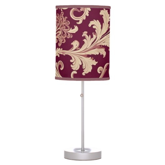 Maroon and Beige Vintage Pattern  Table Lamp (Front)