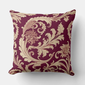 Maroon and Beige Vintage Pattern Throw Pillow