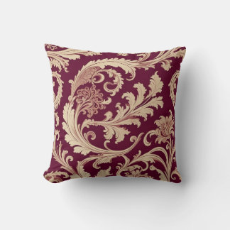 Maroon and Beige Vintage Pattern Throw Pillow