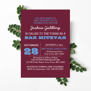 Maroon and Blue Name Logo Bar Mitzvah Invitation