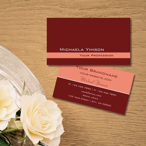 Maroon and Coral Classic Simple Professional Business Card